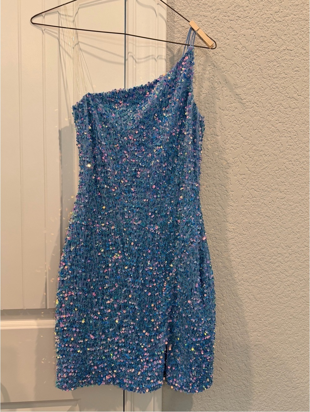 Midnight Doll Blue One-Shoulder Sequin Party Dress Size S